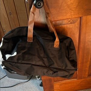 Black Canvas Duffel Bag with Tan Straps